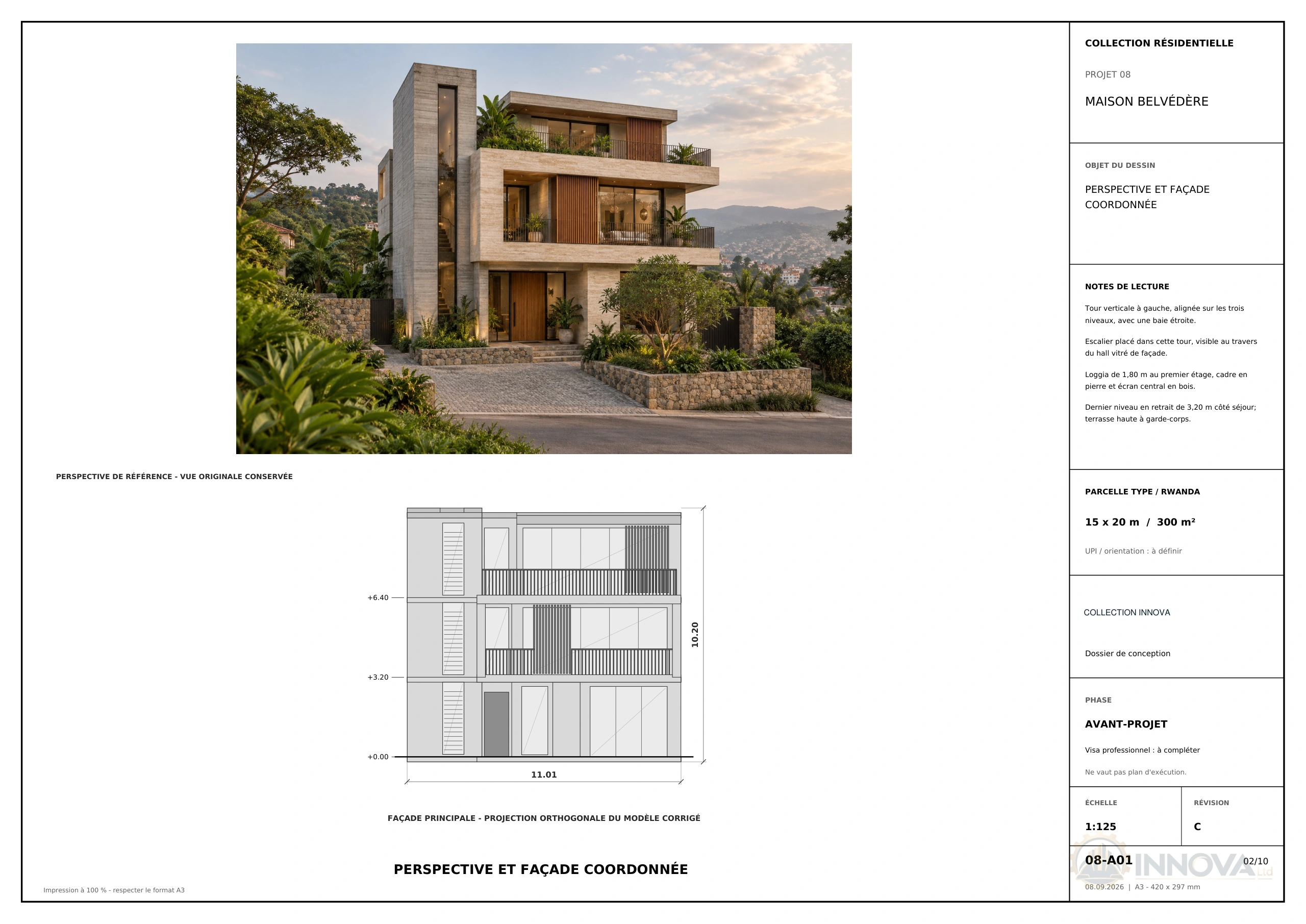 Maison Belvédère — front elevation with heights · page 2